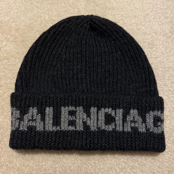 Balenciaga Black and Gray Logo Beanie - Picture 1 of 3